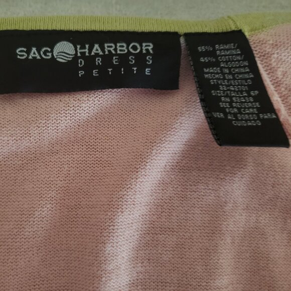 SAG HARBOR VTG PETITE PALE PINK PALM TREE DRESS WITH MATCHING CARDIGAN SWEATER - Picture 13 of 14